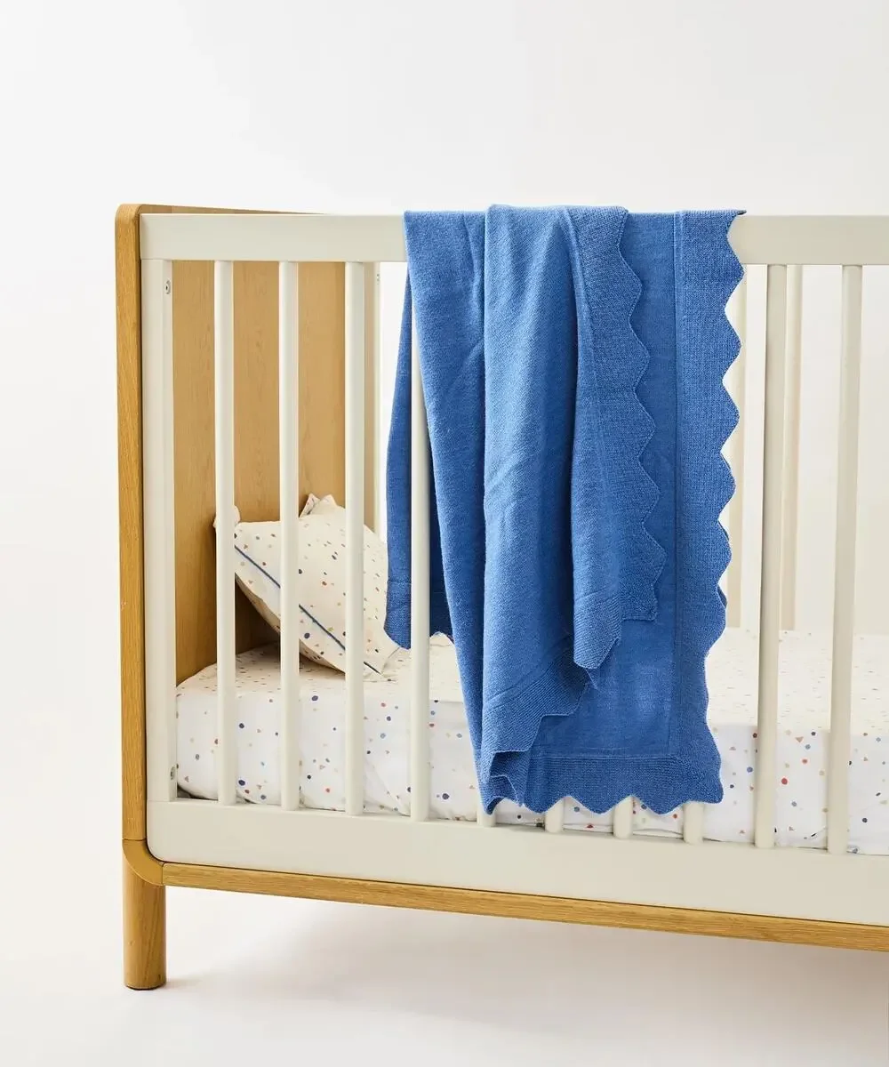 EUC Oso & Me Graham Blanket Blue Merino Wool Baby Toddler Receiving 45 x 35